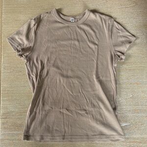 Uniqlo Women's Ribbed Short Sleeve Tee - Taupe